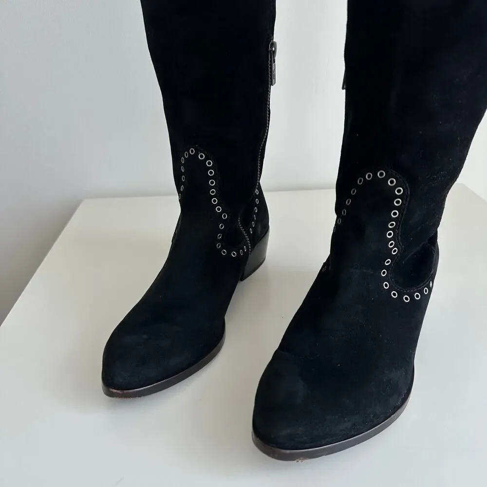 FRYE‎ Boots Womens 6.5 Black Over The Knee Suede Leather Ray Grommet Studded